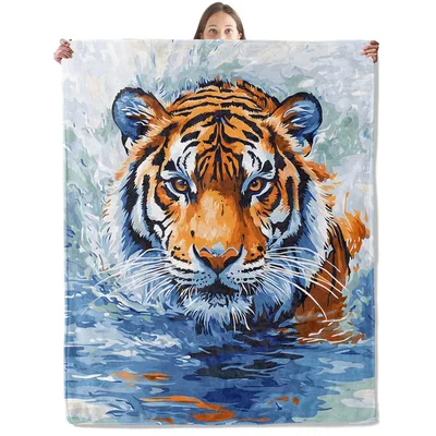 Tiger in Water Blanket: Majestic Feline Swimming Design