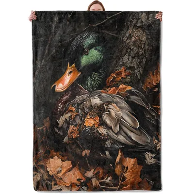 Mallard Duck in Autumn Leaves Blanket: Realistic Waterfowl Art