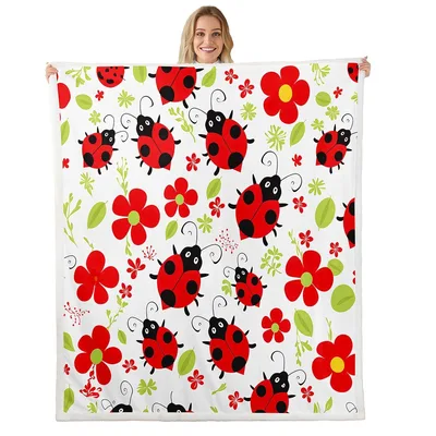 Ladybugs and Red Flowers Blanket: A Playful Garden Print for Kids
