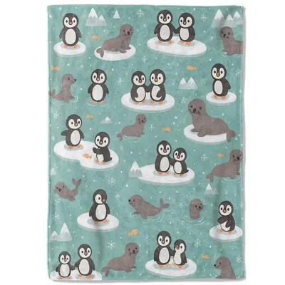Penguins and Seals Blanket: Arctic Animals on Ice Floes