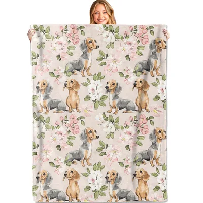 Dachshund and Floral Pattern Blanket: Cute Weiner Dog Design