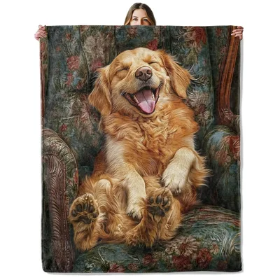Playful Golden Retriever Portrait Blanket
