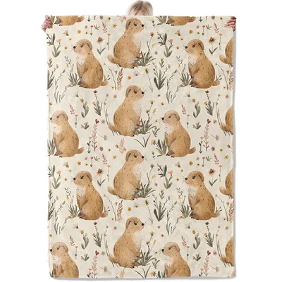 Prairie Dog Pattern Flowers Blanket: Woodland Animal Throw