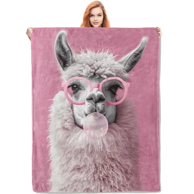 Llama with Pink Glasses Blanket: Whimsical Animal Art for Cozy Spaces
