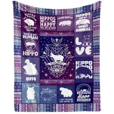 Hippo Motif Purple Pattern Blanket for Hippos Obsessive Disorder Fans