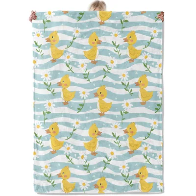 Ducks and Daisies Stripes Blanket: Cute Duck and Daisy Throw