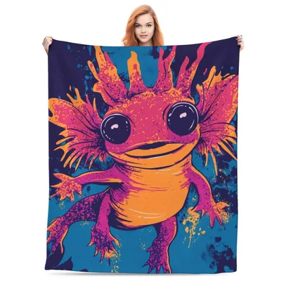 Pink Axolotl Portrait Blanket: Vibrant Neon Pink