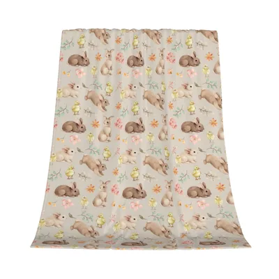 Bunnies and Watercolor Flowers Blanket for Spring Coziness
