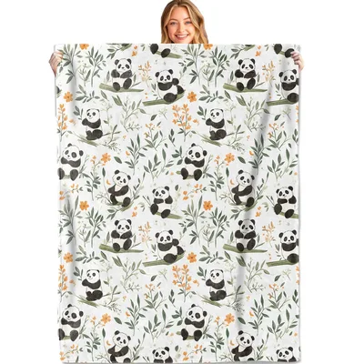 Panda and Bamboo Pattern Blanket: Cute Watercolor Design