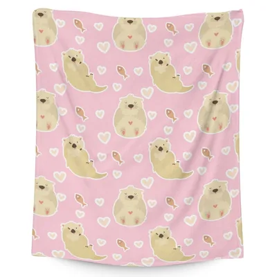 Otters and Hearts Pattern Blanket: Cute Otter Design on Pink