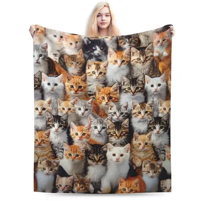 Cats Pattern Collage Blanket: A Dense Collection of Kitten Faces