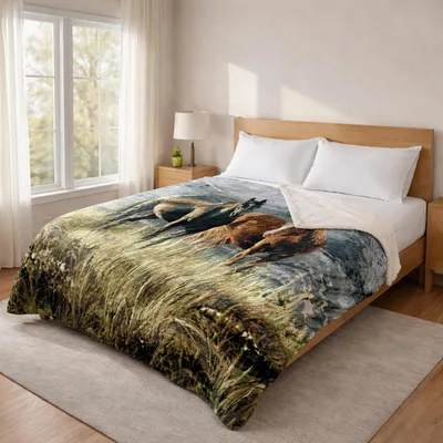 Wildlife Animal Print Pattern Blanket: Wild Horses in Tall Grass