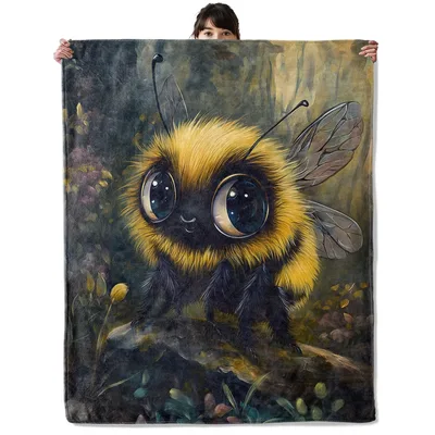 Cute Cartoon Bumblebee Blanket: Fluffy Bee Art for Nature Lovers