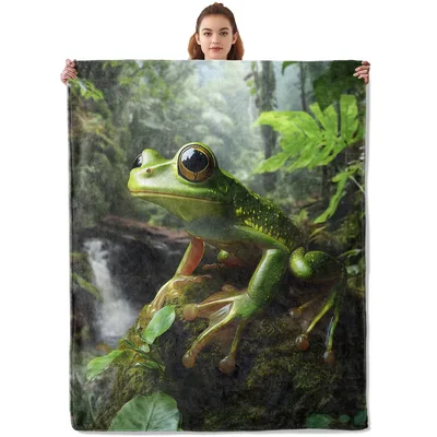 Realistic Frog on Rock Blanket: Nature-Inspired Amphibian Art