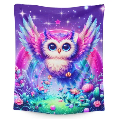 Colorful Fantasy Owl Art Blanket: Whimsical Galaxy Owl Design
