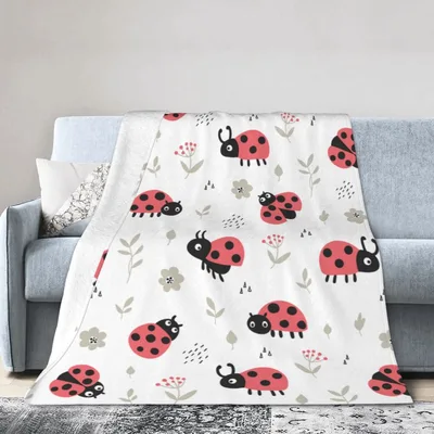 Ladybug and Flowers Pattern Blanket featuring cute red ladybirds