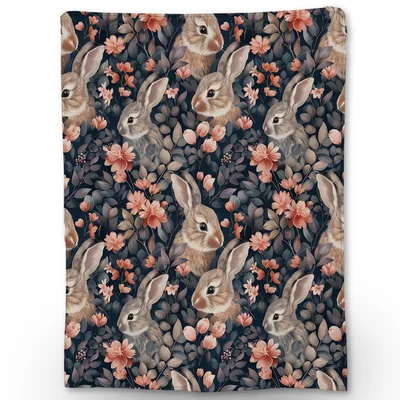 Bunny and Red Floral Blanket: Cute Rabbit Pattern Throw