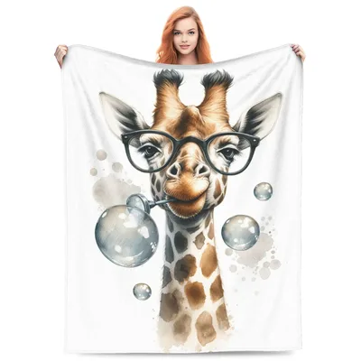 Giraffe with Glasses Watercolor Blanket: A Whimsical Animal Portrait
