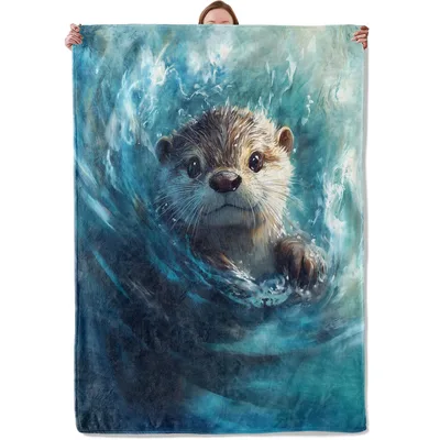 Otter Swimming in Water Blanket: A Realistic Aquatic Portrait