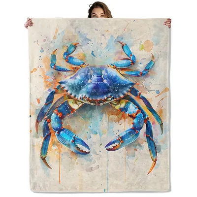 Blue Crab Watercolor Painting Blanket Coastal Art Design