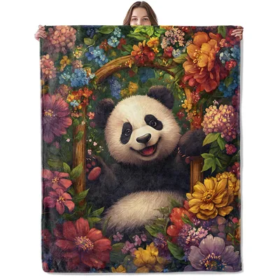 Panda in Flower Frame Blanket