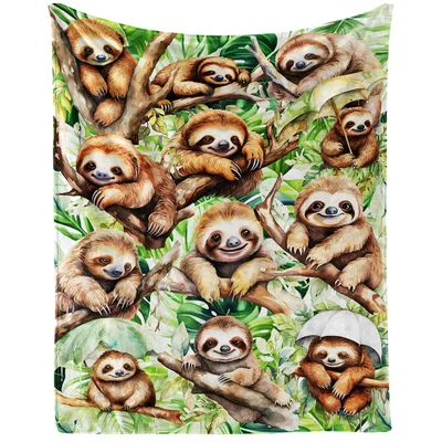 Sleepy Sloths on Branches Blanket: Cute Sloth Art for Relaxation