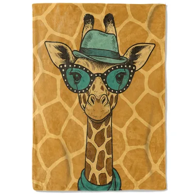Hipster Giraffe Portrait Blanket – Whimsical animal illustration