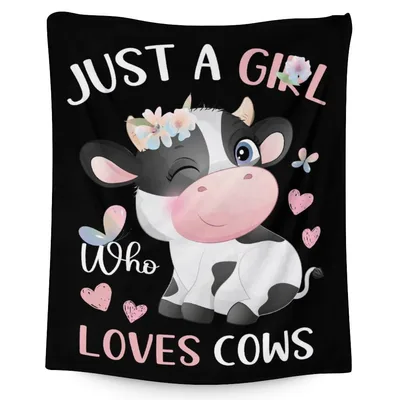 Just a Girl Blanket Featuring a Cute Cow with Floral Crown