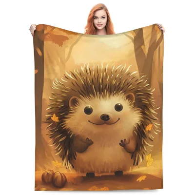 Cute Hedgehog in Forest Blanket: Cozy Autumn Art for Animal Lovers