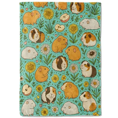 Guinea Pig Floral Pattern Blanket: Cute Cavy and Flower Design