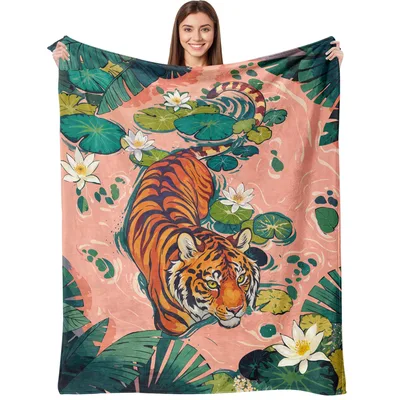 Tiger in Water Lilies Blanket