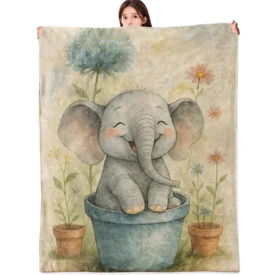 Baby Elephant in Flower Blanket: Cute Elephant in Flower Pot Design