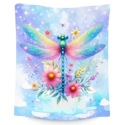Rainbow Dragonfly with Flowers Blanket: A Magical Insect Design