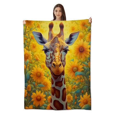Giraffe Among Sunflowers Blanket: A Tall Portrait in a Golden Field