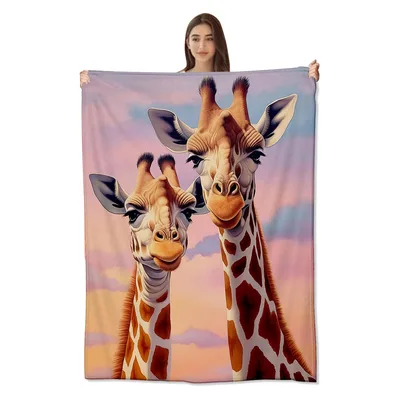 Two Giraffes at Sunset Blanket: Cute Animal Art for Cozy Nights