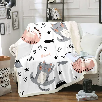 Cute Cats and Fish Blanket: Playful Kitty Pattern for Cat Lovers
