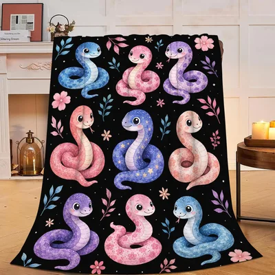 Colorful Snake Pattern Blanket: Cute Coiled Snakes with Flowers