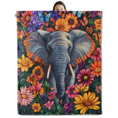 Colorful Floral Elephant Blanket