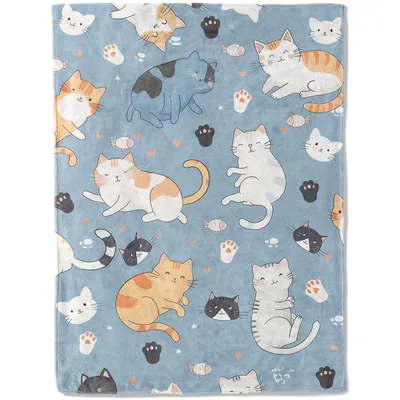 Cute Cat Faces Pattern Blanket: Adorable Cartoon Kitten Throw