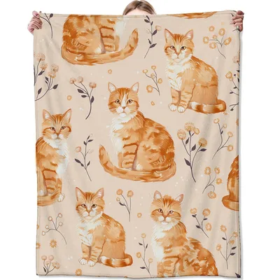 Orange Cat Pattern Blanket: Ginger Tabby Art for Feline Fans