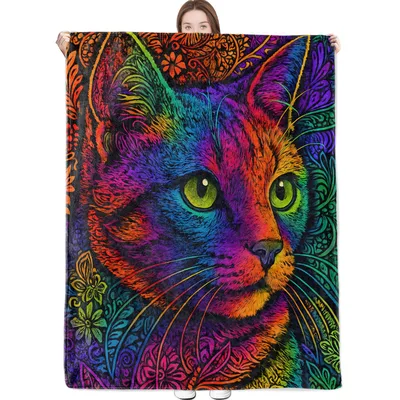 Rainbow Cat Colorful Design Blanket for Psychedelic Cat Lovers