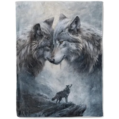Two Wolves in Winter Blanket: Majestic Canine Art for Cozy Nights
