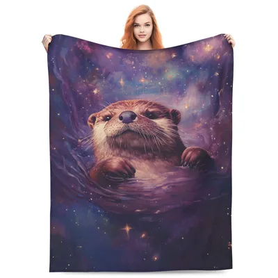 Otter Floating in Galaxy Blanket: Cosmic Otter Art for Space Lovers