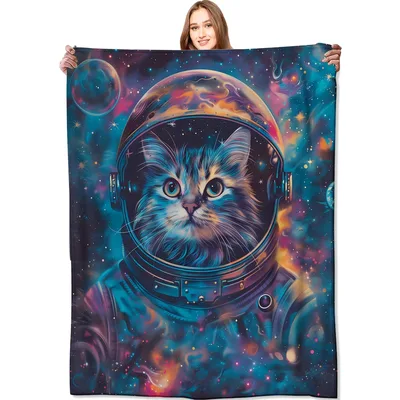 Cosmic Cat Astronaut Blanket: Space Kitten Galaxy Throw