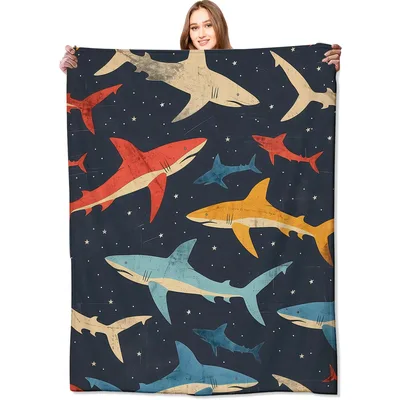 Colorful Sharks Pattern Blanket featuring retro red yellow