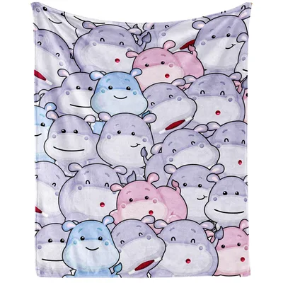Cartoon Hippo Pattern Blanket