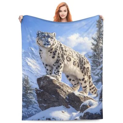 Snow Leopard on Rock Blanket: Wild Mountain Art for Nature Lovers