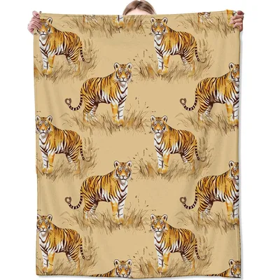 Tiger Pattern on Tan Blanket: Wild Feline Design for Nature Lovers