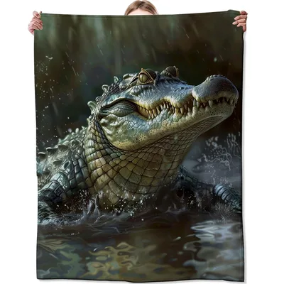 Alligator in Water Blanket: Realistic Reptile Art for Nature Lovers