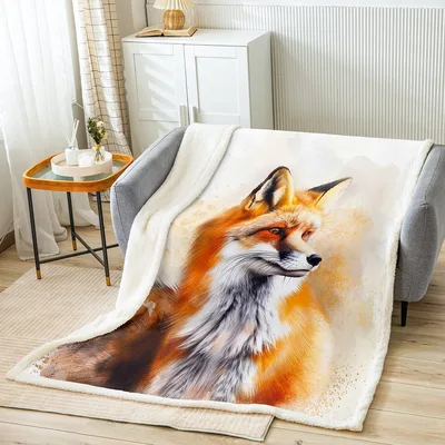 Watercolor Fox Portrait Blanket: A Wild Red Fox Art Print